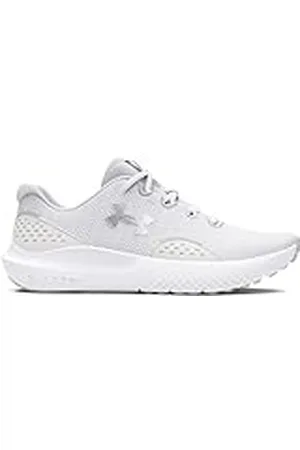 Under Armour UA W Charged Surge 4 Deportivas de mujer, ligeras y transpirables zapatillas para correr, color blanco/neblina distante/plateado metálico