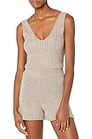 THE DROP Sylvie Jersey Corto Acanalado sin Mangas con Escote y Espalda en Pico para Mujer, , L