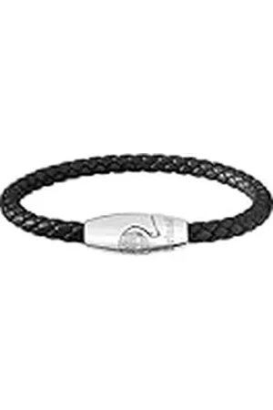 Timberland BACARI TDAGB0001701 - Pulsera para hombre de acero inoxidable y plata y piel negra, longitud: 20 cm, Eine Grösse, Acero inoxidable Cuero, No es una piedra preciosa