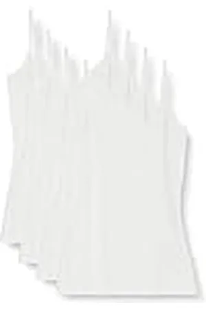 Amazon Camiseta interior ajustada de punto con cuello de pico (disponible en tallas grandes) Mujer, Pack de 4, , XL Grande