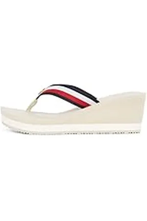 Tommy Hilfiger Chanclas Mujer Corporate Wedge Beach Sandal con cuña, Marfil (Muslin), 36