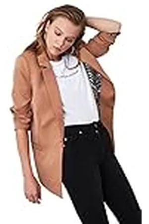 Trendyol Forro Chaqueta Blazer Detallada, Camel, , 66 para Mujer