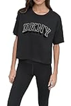DKNY Flocked Rhinestone Varsity Logo Crop tee Camiseta, , M Mujeres