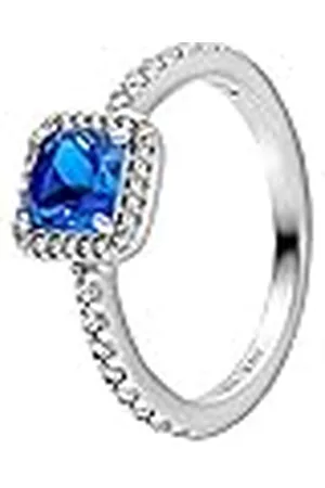 PANDORA Timeless Anillo con diseño cuadrado de plata de ley con cristales azul auténtico, talla 48