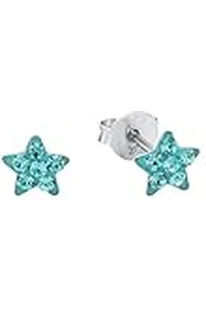 Amor Pendientes de plata de ley 925 pendientes de los niños de niña, con cristal de vidrio, 0,6 cm, plata, estrella, Viene en caja de regalo de joyería