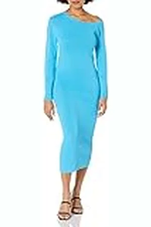 THE DROP Giselle Vestido midi de punto de manga larga con escote asimétrico para Mujer, , S