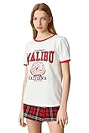 Koton Camiseta de algodón Varsity de Manga Corta, Cuello Redondo, , S para Mujer