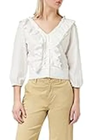 Wrangler Western Frill Blouse Camiseta, Worn White, XS para Mujer