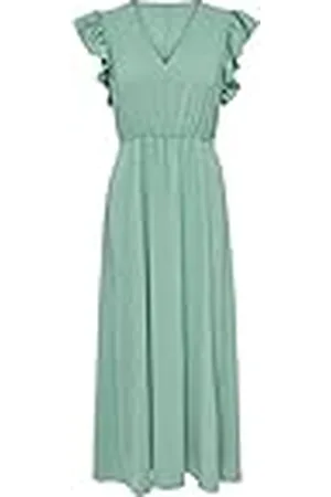 ONLY Onlmette S/L Frill Dress Wvn CS Vestido Largo, Color Verde, XS para Mujer