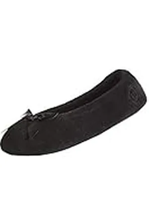 Isotoner Zapatilla de bailarina de Terry para mujer con lazo para comodidad interior/exterior, Black, 39/40 EU