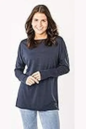 Supernatural Camiseta de Manga Larga para Mujer con Lana de Merino, Talla XS, Color Azul Oscuro Jaspeado