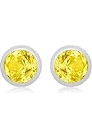 Amazon Pendientes de botón con circonitas amarillo y piedra natal de noviembre en esterlina