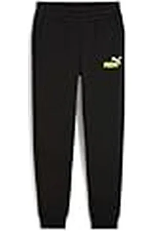 PUMA ESS+ 2 Col Logo Pants FL Cl B Pantalones de Punto, Niños, Negro-Lima Brillo, 116