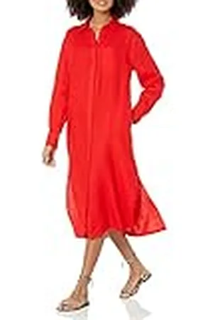 THE DROP Vestido Camisero Midi Fiona Para Mujer, En Lino, Corte Holgado, , M