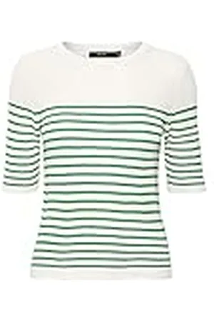 VERO MODA Vmnewlexsun 2/4 Tight O-Neck Blou Ga Rep Suéter, Blanca Nieve/Detalle: W Bright Green Stripes, S para Mujer
