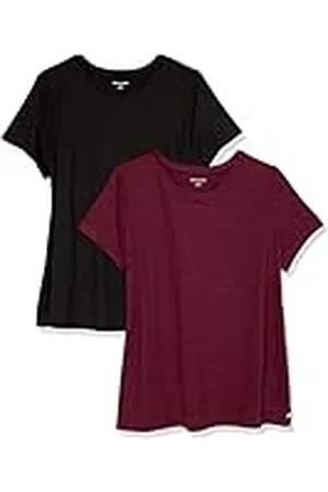Amazon Camiseta Deportiva, Ligera y Elástica de Secado Rápido, Manga Corta y Cuello Redondo (Disponible en Talla Extragrande) Mujer, Pack de 2, , S