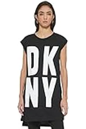 DKNY Logo Camiseta túnica, Negro, Blanco, XS para Mujer