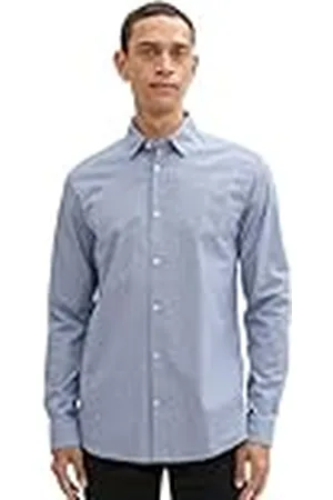 TOM TAILOR 1042668 Camisa Entallada con Estampado Integral, 36041-Blue White Fine Check, XXL Hombres