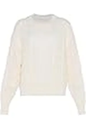 Faina Mujer Sparse Aguja Hueco Vintage Twisted Flor Punto Cuello Redondo Jersey Lana Talla M/L Suéter, Color Blanco