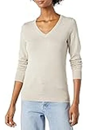 Amazon Jersey de Cuello en V, Manga Larga, Ligero y de Ajuste Clásico (Disponible en Tallas Grandes) Mujer, , XXL