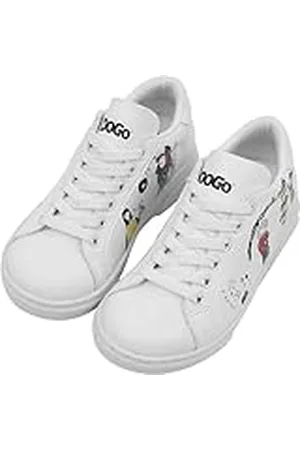 Dogo Unisex Enfants Vegan Blanc Baskets - Chaussures de Marche Confortables et Décontractées Faites à la Main, Party Motif