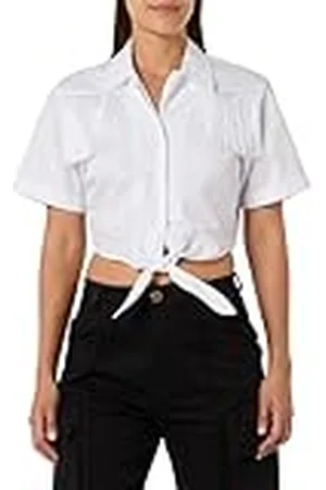 Pinko Constantine Camisa Popelín con Flecos Blusas, Z04_Blanco Brill, 32 para Mujer