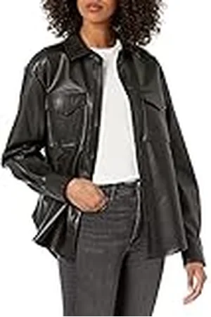 THE DROP Chaqueta Camisera de Manga Larga de Cuero Sintético, por @lisadnyc para Mujer, , M