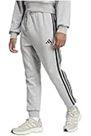 adidas Hombre Essential Three Stripes French Terry Pant, Medium Grey Heather/Black, XS