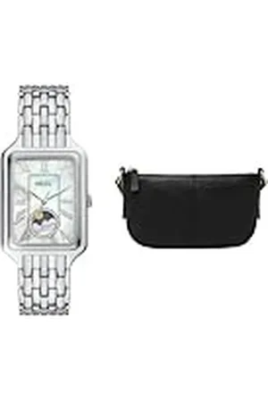 Fossil Mujer Reloj de Acero Inoxidable Plateado Raquel y Bolsa Jolie Negra, Set