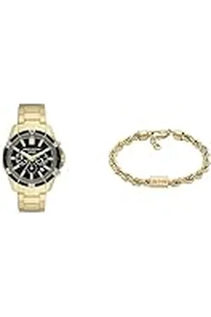 Armani Exchange Reloj y Pulsera Hombre, Acero Inoxidable Dorado, Set