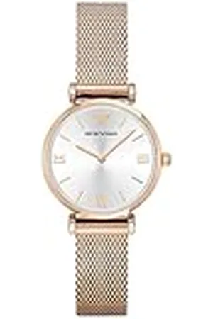 Emporio Armani Reloj para mujer, Movimiento de dos manecillas, caja de acero inoxidable color oro rosa de 32 mm con correa de acero inoxidable, AR1956