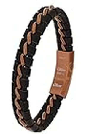 QS by s.Oliver Pulsera brazalete de acero inoxidable de cuero de los hombres, 20+1,5 cm, negro, viene en caja de regalo de joyería, 2037990
