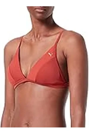 PUMA Swimwear Ribbed Triangle Top Parte Superior de Bikini, Color marrón, S para Mujer