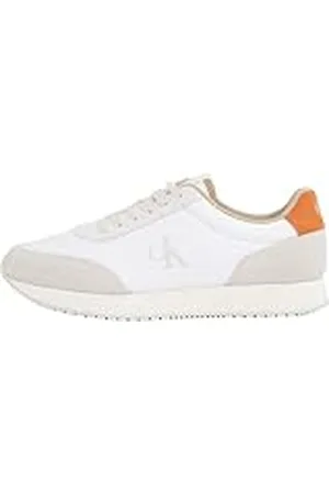 Calvin Klein Runner Sneaker Hombre Retro Iconic Calzado, Multicolor (Bright White/Eggshell/A Orange), 42