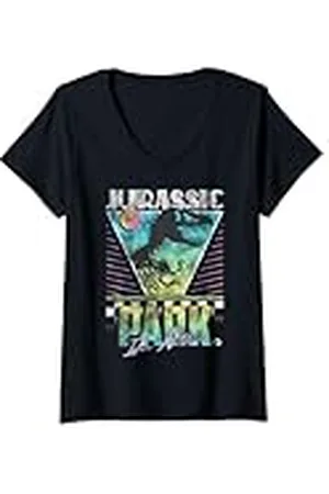 Jurassic Park Mujer Póster retro de Isla Nublar Camiseta Cuello V
