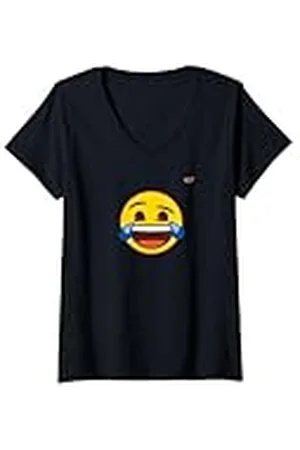 Emoji Mujer Emoticon Riendo Llorando Reír Sonrisa Amarilla Cara Chat Icono Camiseta Cuello V