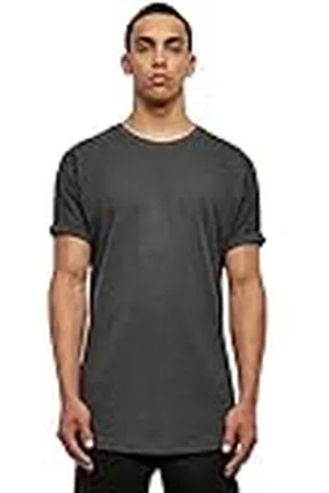 Urban classics Camiseta básica de manga corta holgada, cuello redondo, de algodón, extra larga, con doblez en las mangas, de hombre, moderna, color gris, talla M