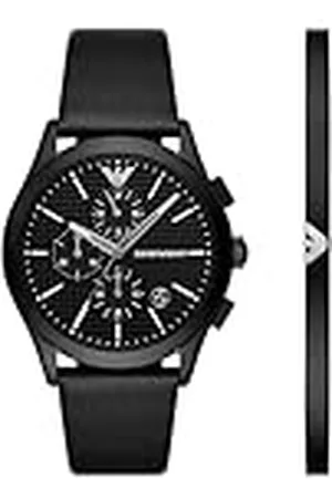 Emporio Armani Conjunto con brazalete y reloj para hombre de acero inoxidable negro con cronógrafo, AR80070SET