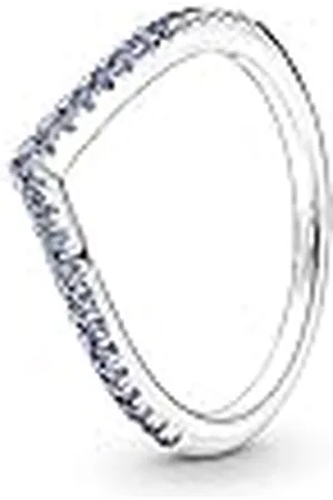 PANDORA Timeless Anillo centelleante azul con diseño de hueso de plata de ley con cristales azul estelar, talla 58