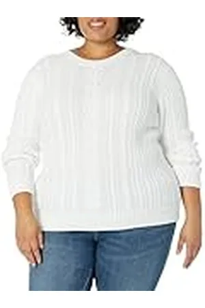 Amazon Jersey de Cuello Redondo y Manga Larga en Punto Trenzado con Ochos (Disponible en Tallas Grandes) Mujer, , XS