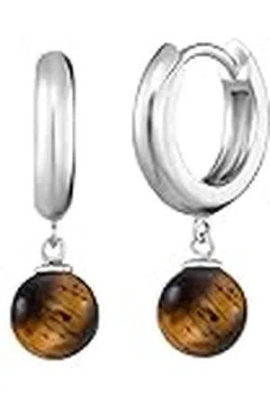 Engelsrufer Pendientes de aro para mujer de plata de ley con colgante de piedra de estraza, cierre de ranura, sin níquel, Ø13 mm, Plata de ley, Ojo de tigre