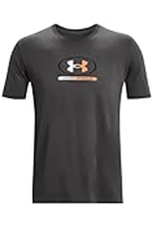 Under Armour UA Global Lockertag SS Camiseta de manga corta de hombre para hacer deporte, camiseta estampada con cuello acanalado, color gris azabache/blanco
