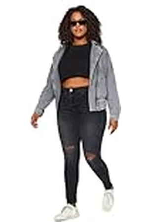 Trendyol Damen Gerade Hohe Taille Plus-Size-Jeans, , 44 De Las Mujeres
