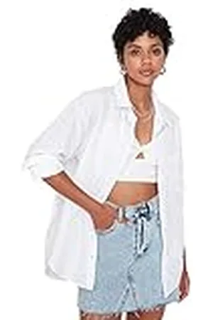 Trendyol Woman Basics-Camisa Tejida con Cuello básico de Gran tamaño, , 36 para Mujer