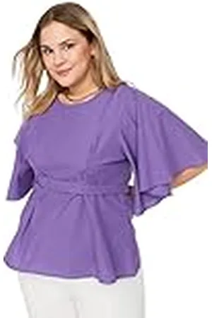 Trendyol Woman Regular Standard Crew Neck Woven Plus Size Blouse Camisa, , 50 para Mujer