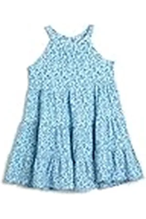 Koton Midi Dress Flower Printed Halter Neck Sleeveless Tiered, Vestido Niñas,