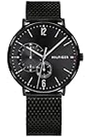 Tommy Hilfiger Reloj Analógico Multifuncional para Hombre de 40mm - Esfera Negra, Pulsera de Malla de Acero Inoxidable con IP Negra, 2 Subesferas, Resistencia al Agua 3ATM - 1791507