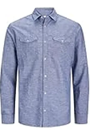JACK & JONES Jcosheridan Linen Blend Camiseta LS Camisa de Manga Larga, Tejido Vaquero, XL para Hombre
