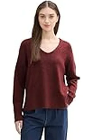 TOM TAILOR 1043316 Suéter pulóver, 32620-Tawny Port Red Melange, L para Mujer