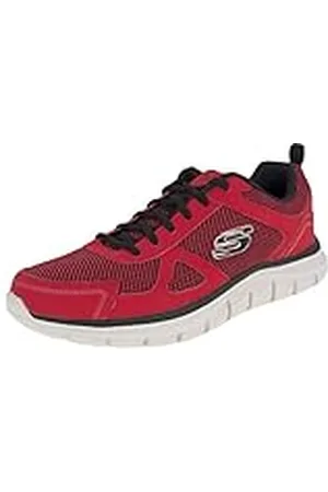 Skechers Track Bucolo, Zapatillas de Running Hombre, Red Leather/Black Mesh/Trim, 43 EU